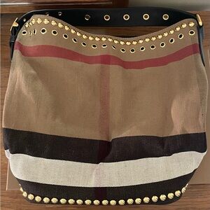 Burberry Tan and Brown Hobo Bag with Modern Accents